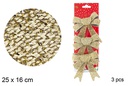 Pack 3 lazos copos de nieve oro 25x16 cm