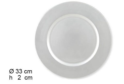 [103612] Low silver round plate 33cm