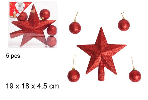 [103692] Punta de árbol estrella + 4 bolas rojo
