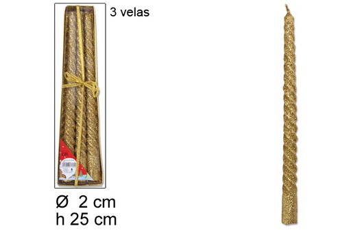 [103774] 3 velas espiral oro purpurina 25cm