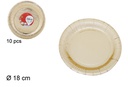 Pack 10 platos planos papel Navidad oro 18 cm