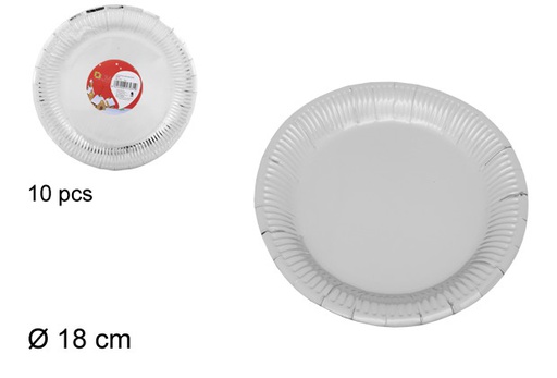 [103792] Pack 10 assiettes plates en carton de Noël argentées 18 cm