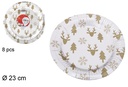 Pack 8 platos papel decorados Navidad plata 23 cm