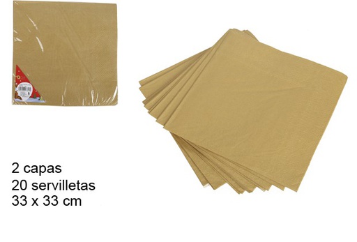 [103828] Pack 20 serviettes en papier dorées à 2 plis 33 cm