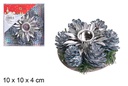 Portacandele di Natale argento con pigne 10 cm 