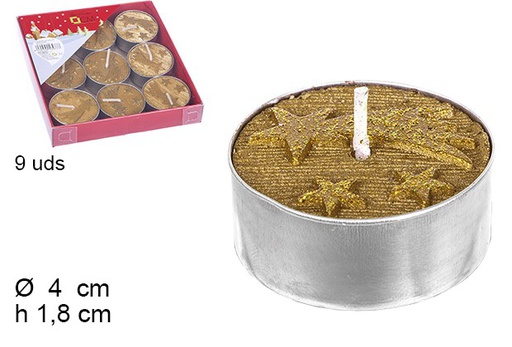 [103977] Pack 9 bougies dorées décorées étoile filante Noël 4 cm