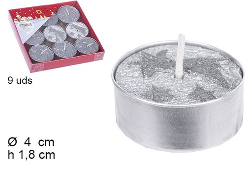 [103978] Pack 9 bougies argentées décorées étoile filante Noël 4 cm