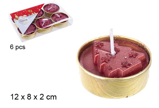 [103984] Pack 6 bougies rouges décorées sapin de Noël 12 cm