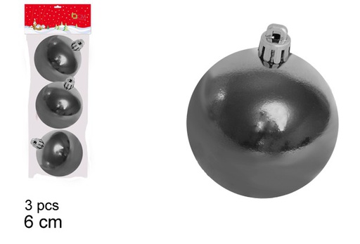[104033] Pack 3 bolas de Natal prata brilhantes 6 cm