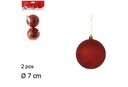 Pack 2 bolas Navidad rojo purpurina 7 cm
