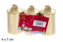 Pack 3 velas taco Navidad oro 4x7 cm