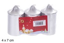 Pack 3 velas taco Navidad plata 4x7 cm