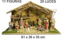 Portal de Belén con 11 figuras y 20 lucecitas 61x36 cm