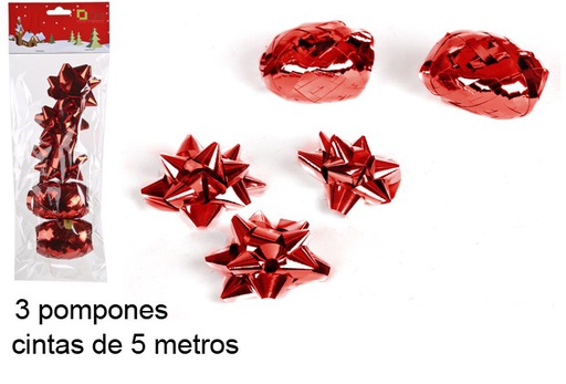 [104433] Set 3 lazos + 2cintas 5m rojo metalizado