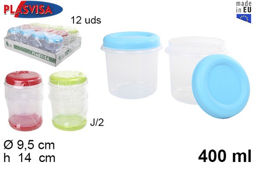 [030528] Pack 2 pots en plastique avec couvercle couleurs assorties 400 ml