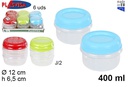 Pack 2 potes plástico com tampas cores variadas 400 ml