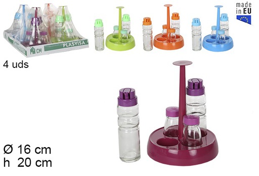 [052056] Pack 4 vinajeras/saleros de cristal en base redonda colores surtidos