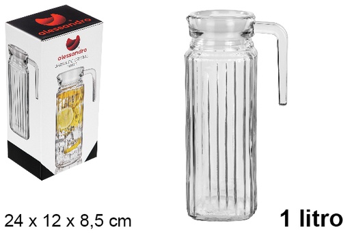 [100003] Brocca per acqua in vetro coperchio bianco 1 l.