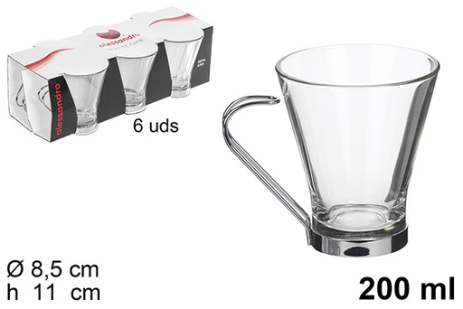 [100008] Glass coffee cup with metal handle 200 ml