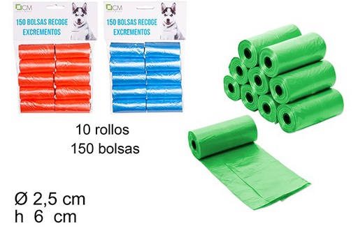 [100418] Bolsas recoge excrementos colores surtidos 150 uds