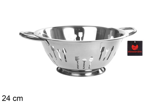 [100544] Steel colander decorated with cutlery 24 cm