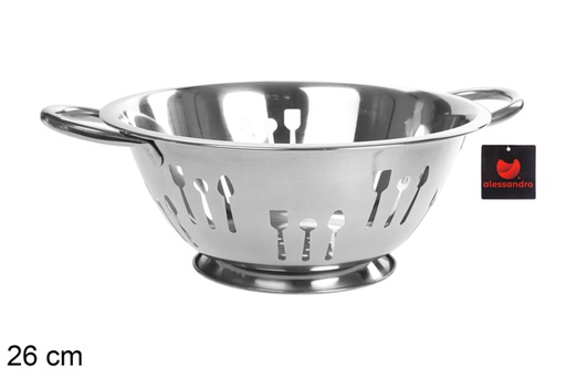 [100545] Steel colander decorated with cutlery 26 cm