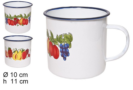 [100789] Enamel mug decorated fruit 10 cm 