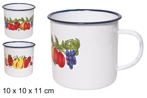 [100789] Mug émaillé décoré fruits 10 cm 