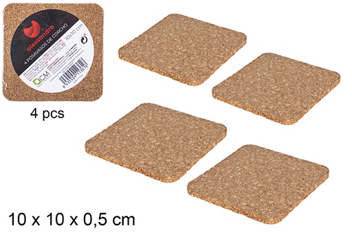 [101361] Pack 4 sottobicchiere quadrati in sughero 10 cm