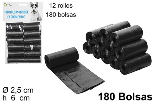 [101480] 180 black dog poop bags