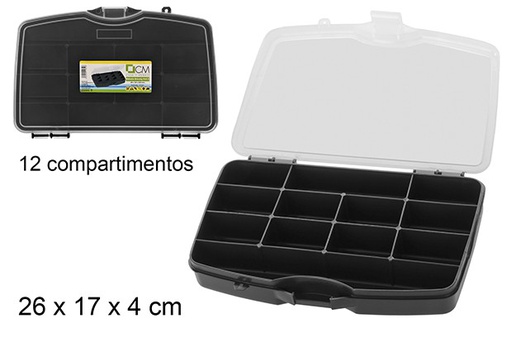 [101651] Boîte à outils en plastique noir avec 12 compartiments