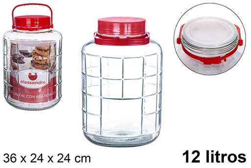 [101653] Bote cristal con asa roja 12 litros