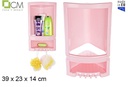 Prateleira de plástico para chuveiro de canto rosa 39x23 cm