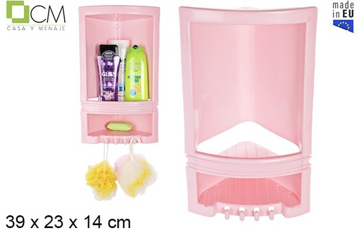 [101925] Prateleira de plástico para chuveiro de canto rosa 39x23 cm