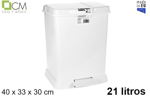 [102546] White plastic trash can with pedal 21 l.