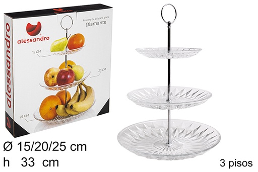 [102579] Tigela de frutas de cristal de diamante 3 andares