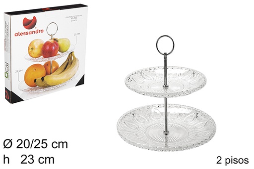 [102585] Bol à fruits en verre à fleurs à 2 étages 20/25 cm