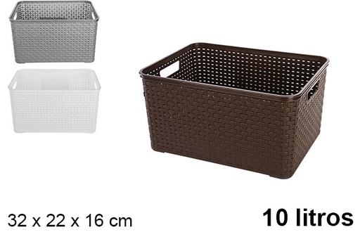 [102680] Panier en plastique rotin blanc/argent/wengé Sevilla 10 l.