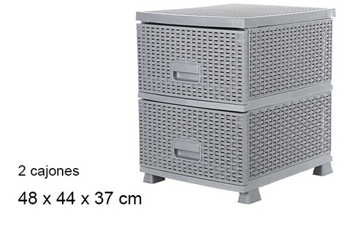 [102715] Rattan plastic chest of drawers 2 gray drawers