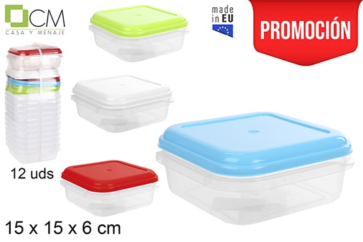 [102792] Boîte à lunch carrée avec couvercle couleurs assorties 15 cm