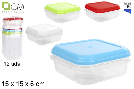 [102792] Boîte à lunch carrée avec couvercle couleurs assorties 15 cm
