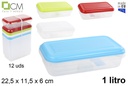 Fiambrera rectangular con tapa colores surtidos 1 l.