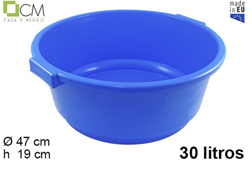 [103025] Round blue plastic basin with handle 30 l.