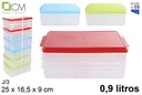 Pack 3 bandejas frigo tapa color 0,90 l.