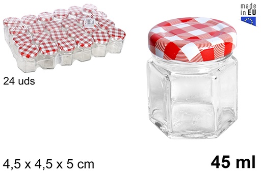 [103219] Pot hexagonal en verre avec couvercle vichy 45 ml