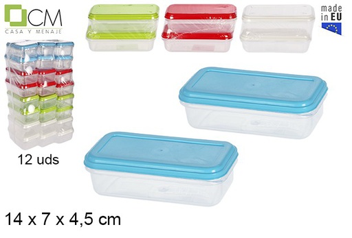 [103344] Pack 2 rectangular lunch box with assorted colors lid