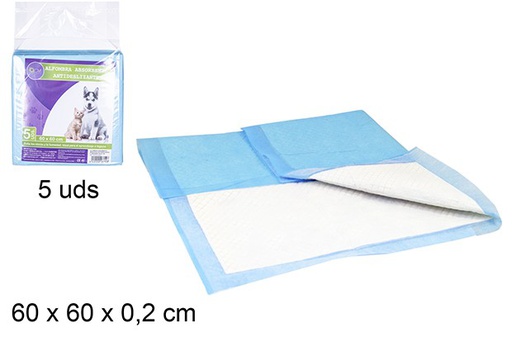 [103714] 5 tapetes absorventes antiderrapantes para animais de estimaçâo 60x60cm