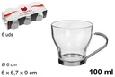 Pack 6 tazas cristal café con asa metal 100 ml